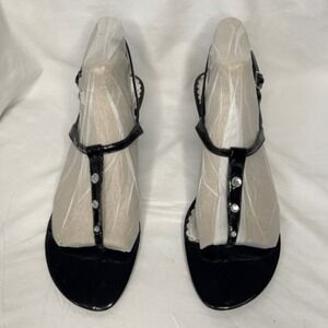 MADDEN GIRL Black Patten Leather Kitten Heel Ankle Strap Dress Sandal, Size 9‎